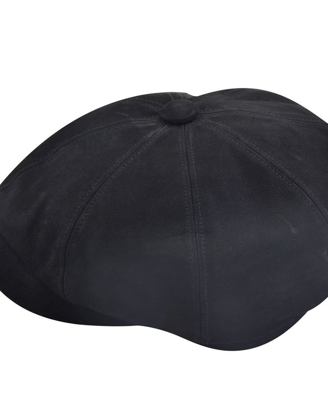 Faux Leather Look Newsboy Cap Classic Button Top 8 Panel