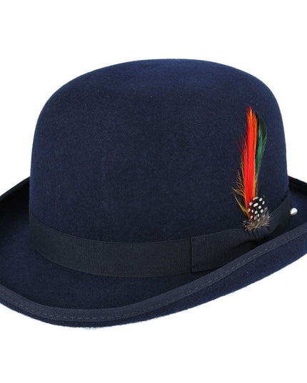 Derby Bowler Hat 100% Wool Felt With Satin Lined - Navy