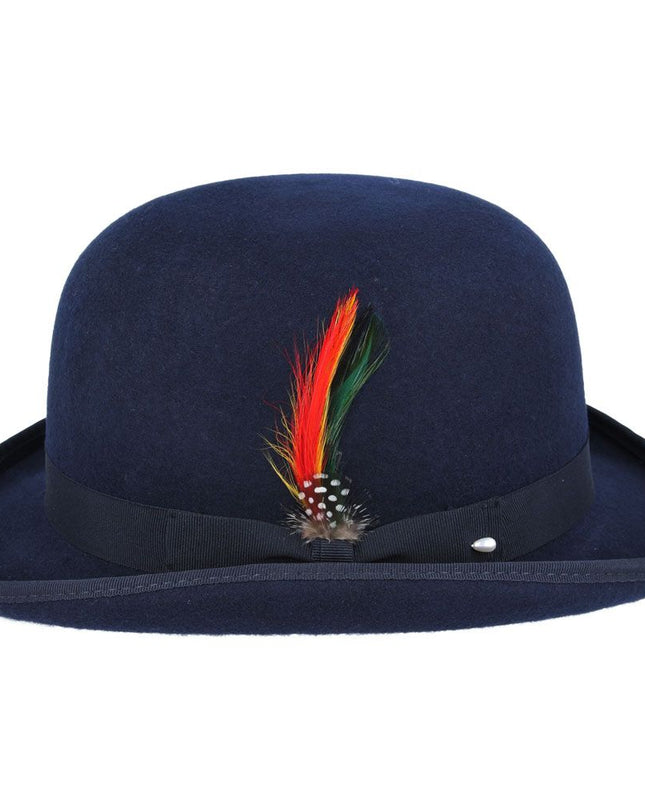 Derby Bowler Hat 100% Wool Felt With Satin Lined - Navy