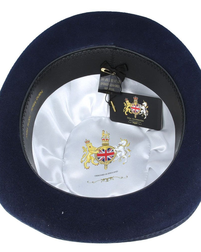 Derby Bowler Hat 100% Wool Felt With Satin Lined - Navy