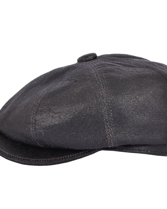 Distressed Sheep skin Leather Newsboy Cap Vintage Baker Boy Hat