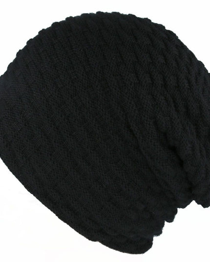 Warm Beanie Hat Knitted With Fur Lining - Long Woolly Hat