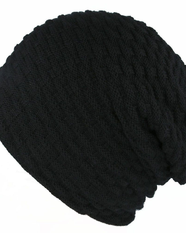 Warm Beanie Hat Knitted With Fur Lining - Long Woolly Hat