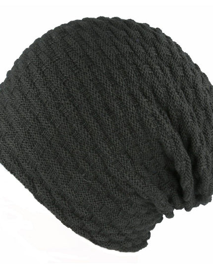 Warm Beanie Hat Knitted With Fur Lining - Long Woolly Hat