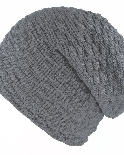 Warm Beanie Hat Knitted With Fur Lining - Long Woolly Hat