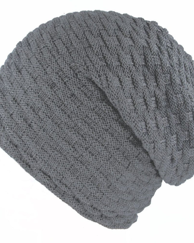 Warm Beanie Hat Knitted With Fur Lining - Long Woolly Hat