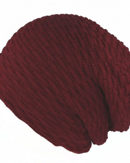 Warm Beanie Hat Knitted With Fur Lining - Long Woolly Hat