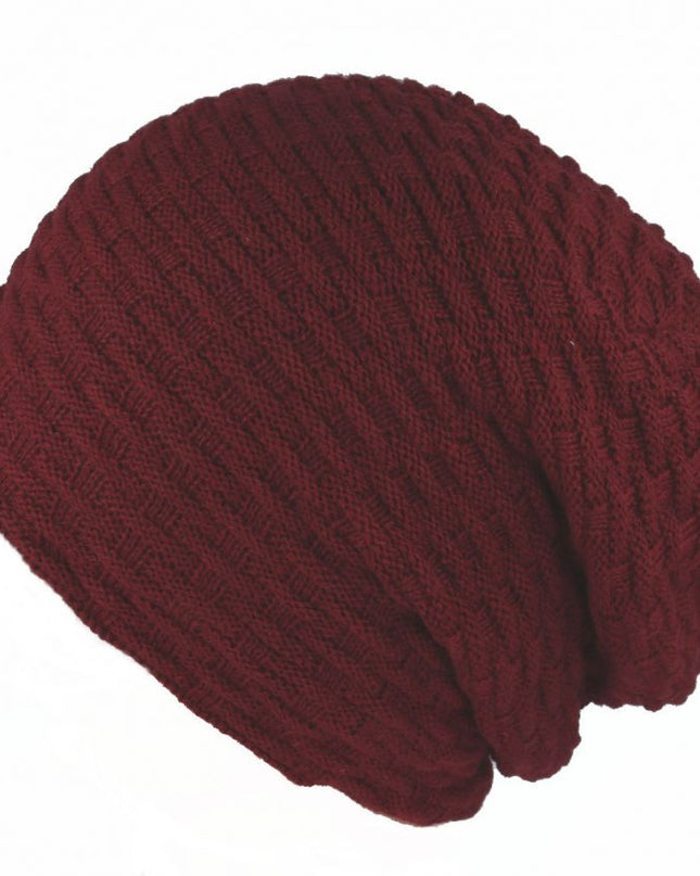 Warm Beanie Hat Knitted With Fur Lining - Long Woolly Hat