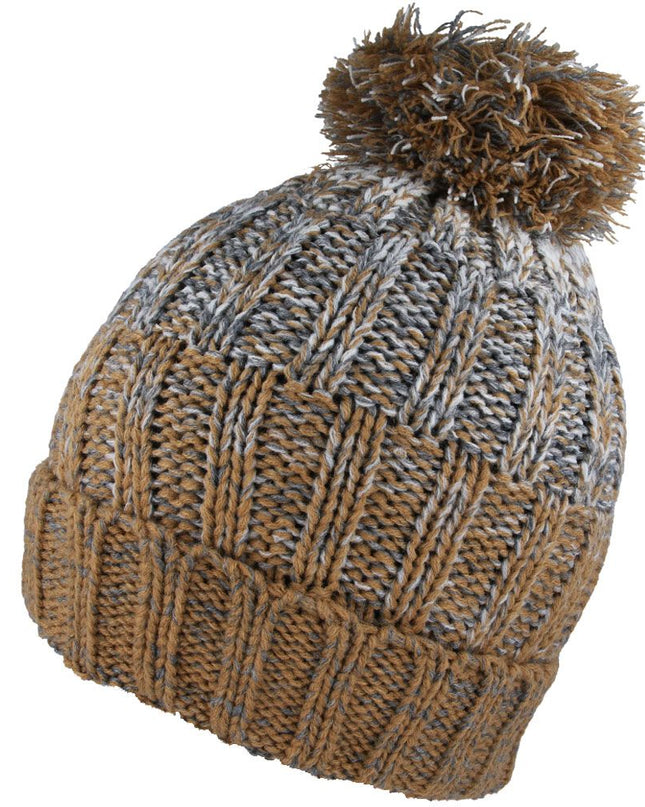 Women Cable Knit Beanie Hat Pom Pom Fur Lining Woolly Hat