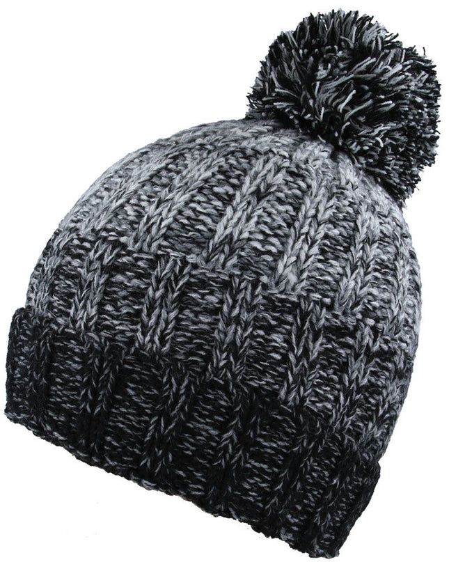Women Cable Knit Beanie Hat Pom Pom Fur Lining Woolly Hat