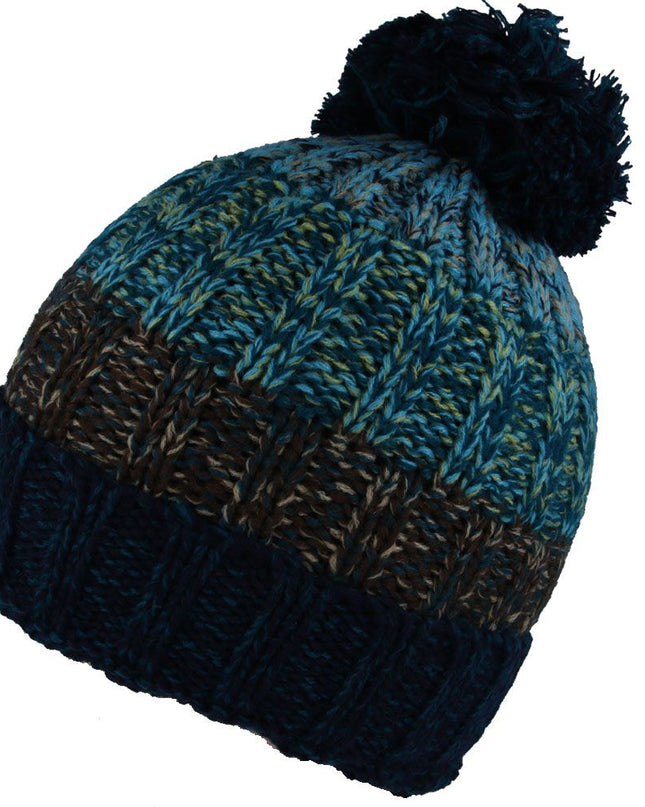 Women Cable Knit Beanie Hat Pom Pom Fur Lining Woolly Hat