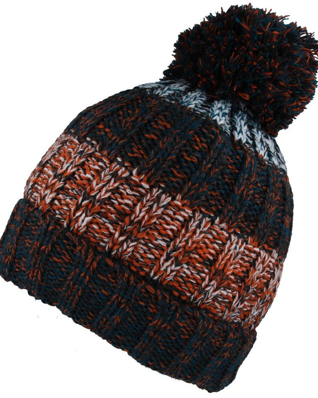 Women Cable Knit Beanie Hat Pom Pom Fur Lining Woolly Hat