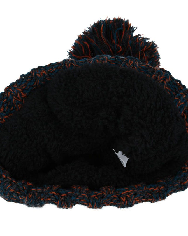 Women Cable Knit Beanie Hat Pom Pom Fur Lining Woolly Hat