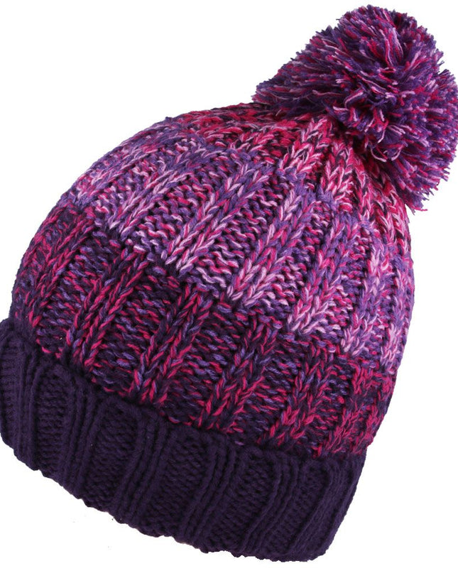 Women Cable Knit Beanie Hat Pom Pom Fur Lining Woolly Hat
