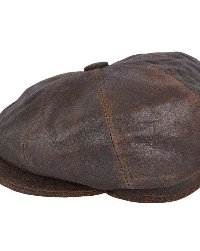 Distressed Sheep skin Leather Newsboy Cap Vintage Baker Boy Hat