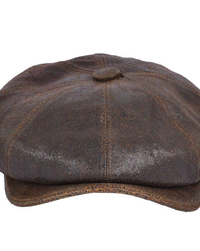 Distressed Sheep skin Leather Newsboy Cap Vintage Baker Boy Hat