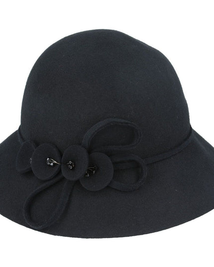 Women Classic Wool Cloche Hat With Floral Strap