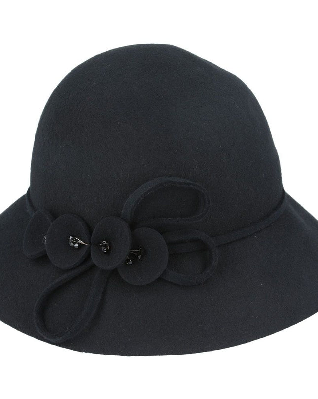 Women Classic Wool Cloche Hat With Floral Strap
