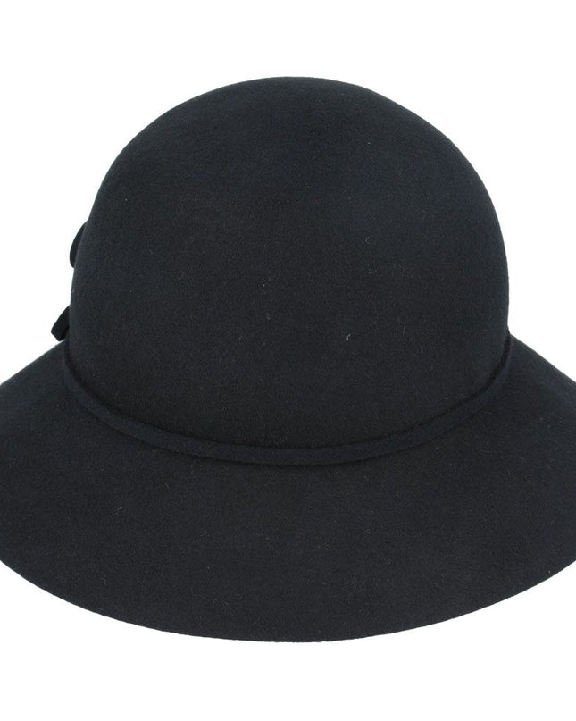 Women Classic Wool Cloche Hat With Floral Strap