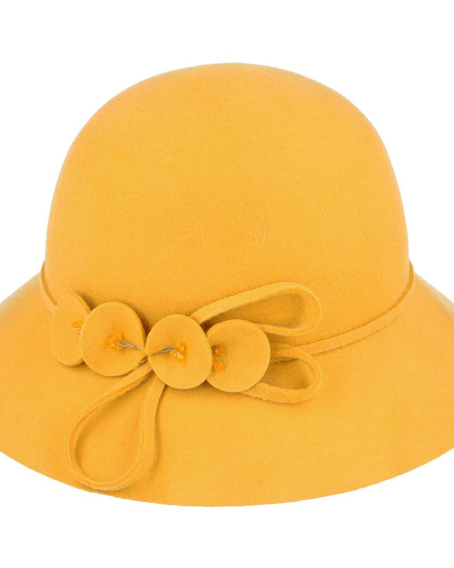 Women Classic Wool Cloche Hat With Floral Strap