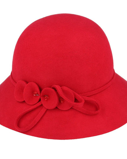 Women Classic Wool Cloche Hat With Floral Strap