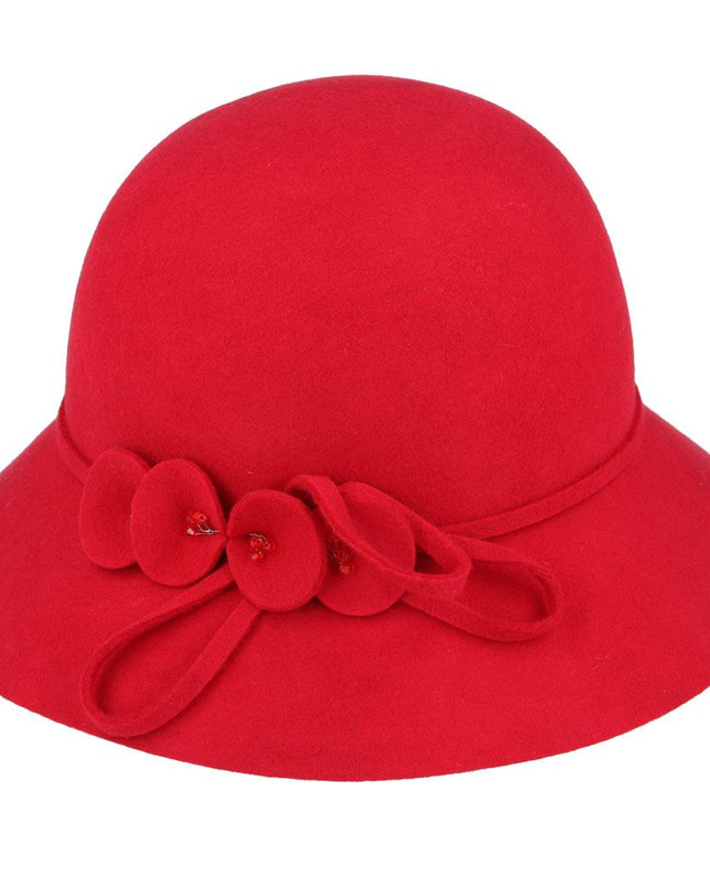 Women Classic Wool Cloche Hat With Floral Strap