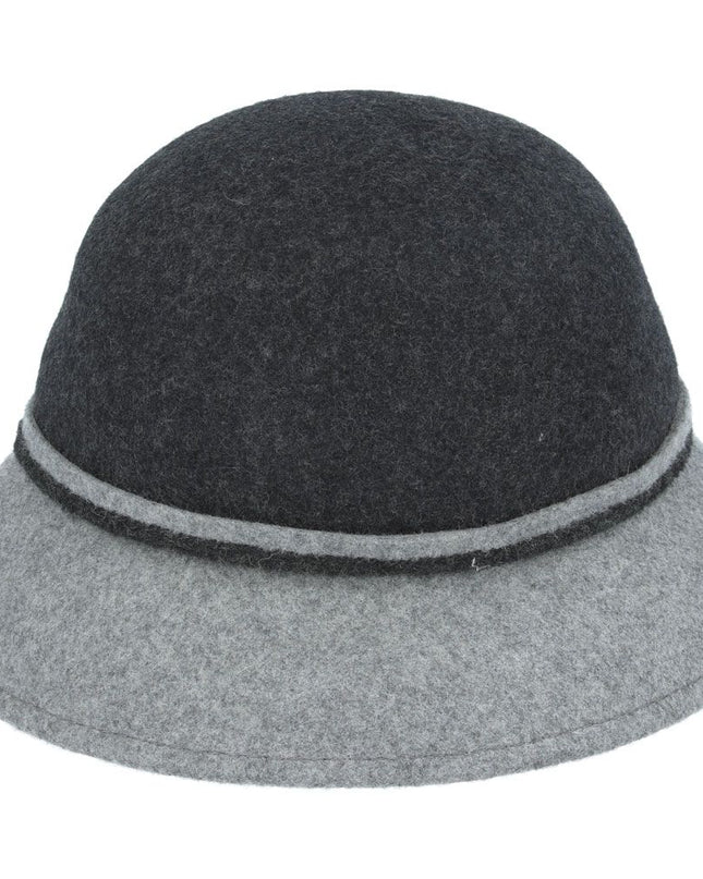 Women Two Tone Floral Cloche Hat Crushable Wool Felt