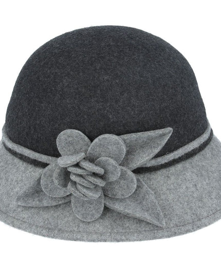 Women Two Tone Floral Cloche Hat Crushable Wool Felt