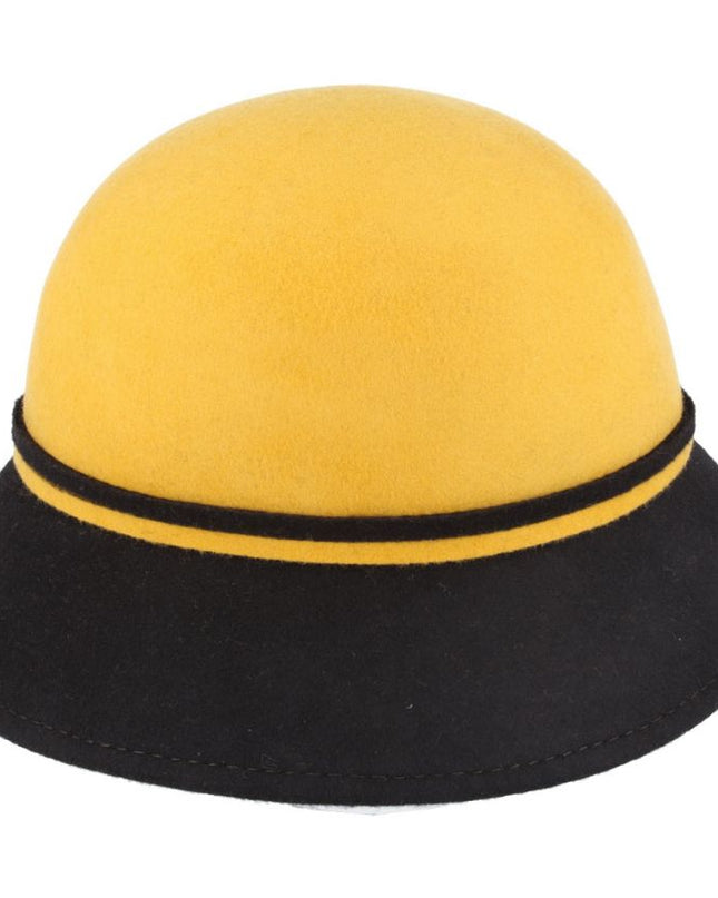 Women Two Tone Floral Cloche Hat Crushable Wool Felt