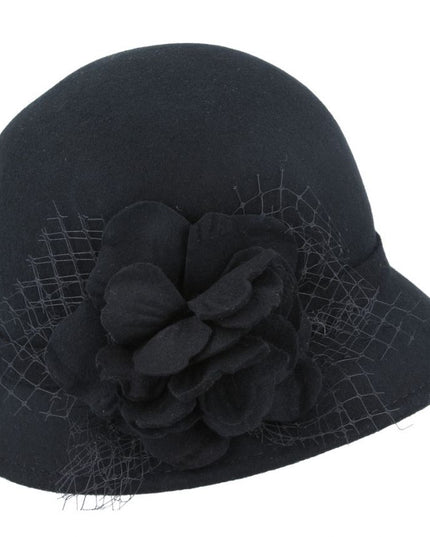 Women Vintage Cloche Hat With Floral Mesh Yarn