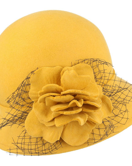 Women Vintage Cloche Hat With Floral Mesh Yarn