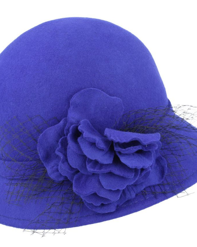 Women Vintage Cloche Hat With Floral Mesh Yarn