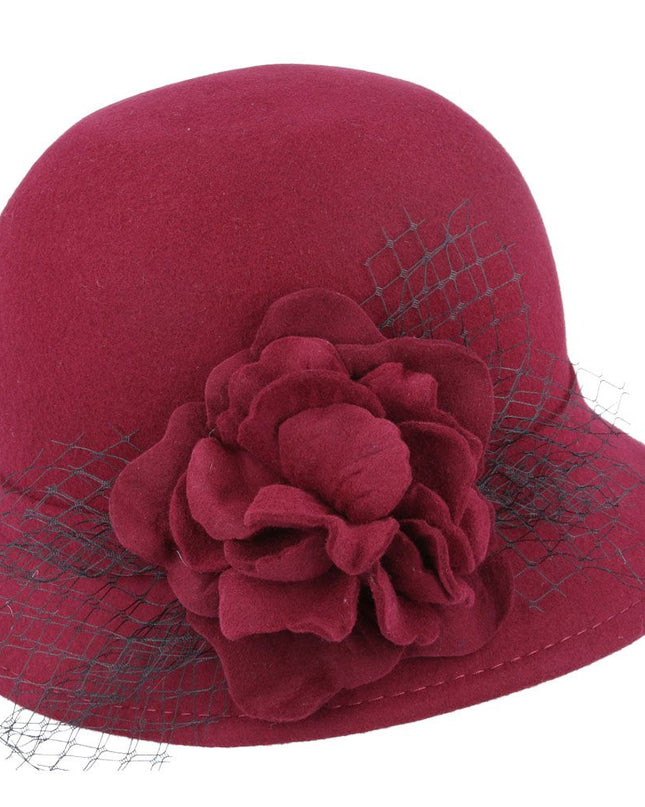 Women Vintage Cloche Hat With Floral Mesh Yarn