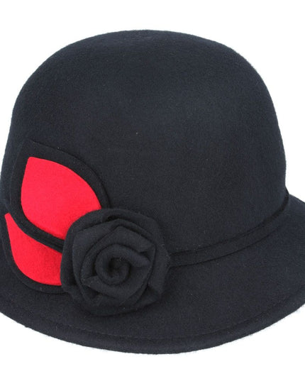 Women Rose Wool Cloche Hat Dressing Vintage Hat