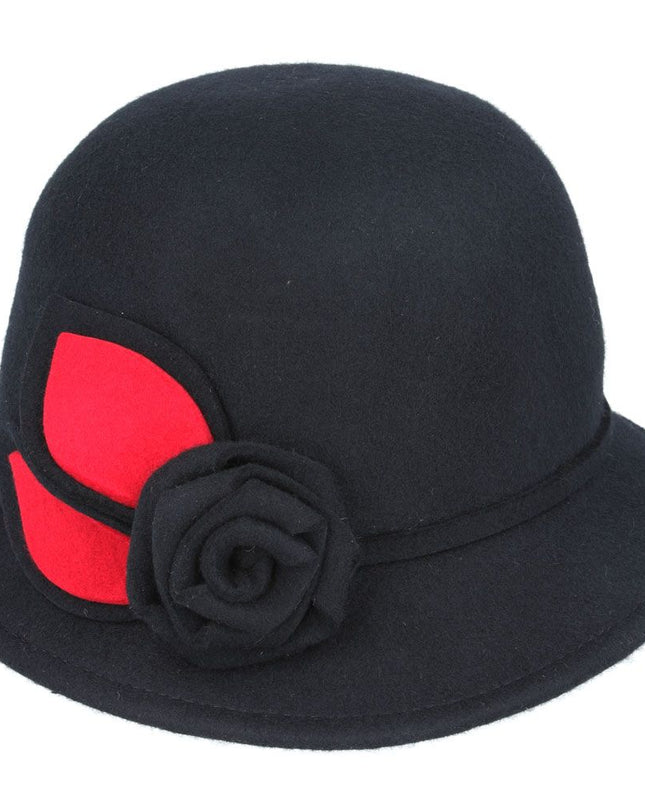 Women Rose Wool Cloche Hat Dressing Vintage Hat