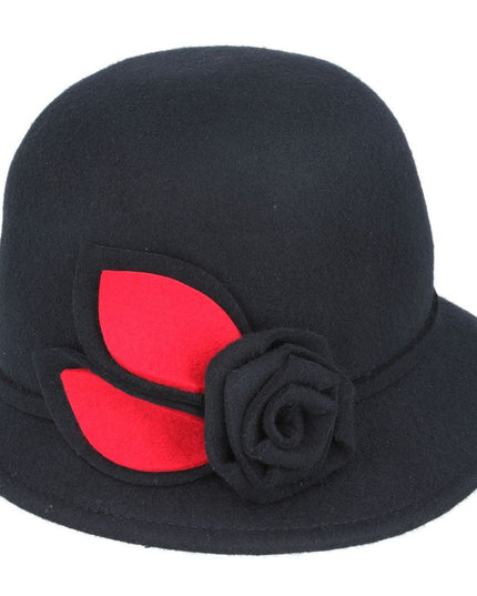 Women Rose Wool Cloche Hat Dressing Vintage Hat