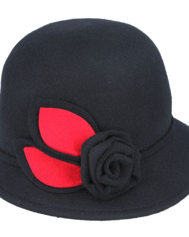 Women Rose Wool Cloche Hat Dressing Vintage Hat