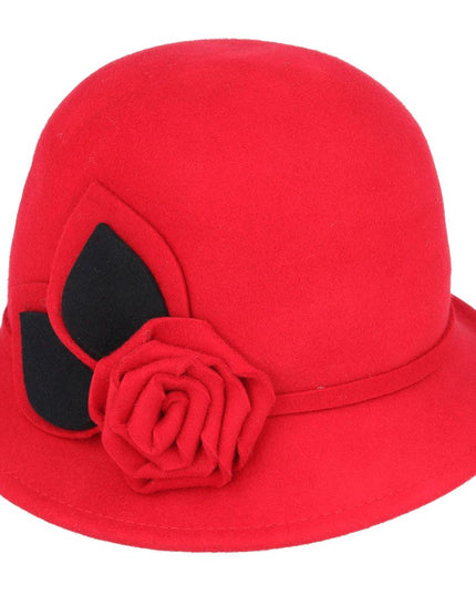 Women Rose Wool Cloche Hat Dressing Vintage Hat