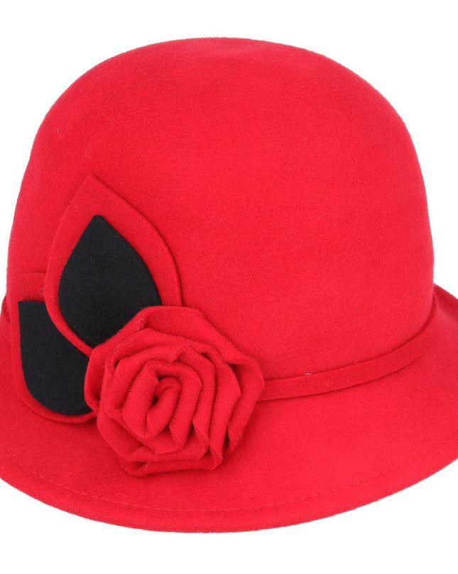 Women Rose Wool Cloche Hat Dressing Vintage Hat