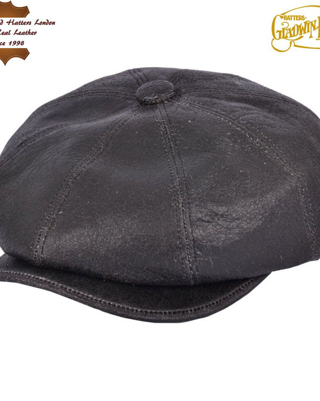 Distressed Sheep skin Leather Newsboy Cap Vintage Baker Boy Hat