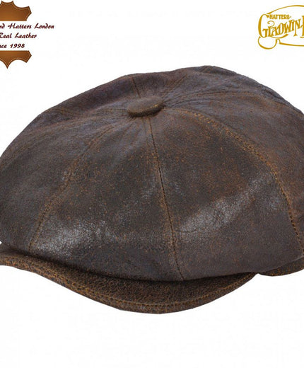 Distressed Sheep skin Leather Newsboy Cap Vintage Baker Boy Hat