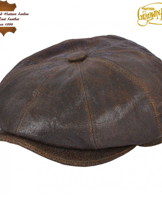 Distressed Sheep skin Leather Newsboy Cap Vintage Baker Boy Hat