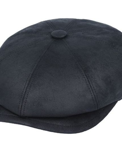 Faux Leather Look Newsboy Cap Classic Button Top 8 Panel