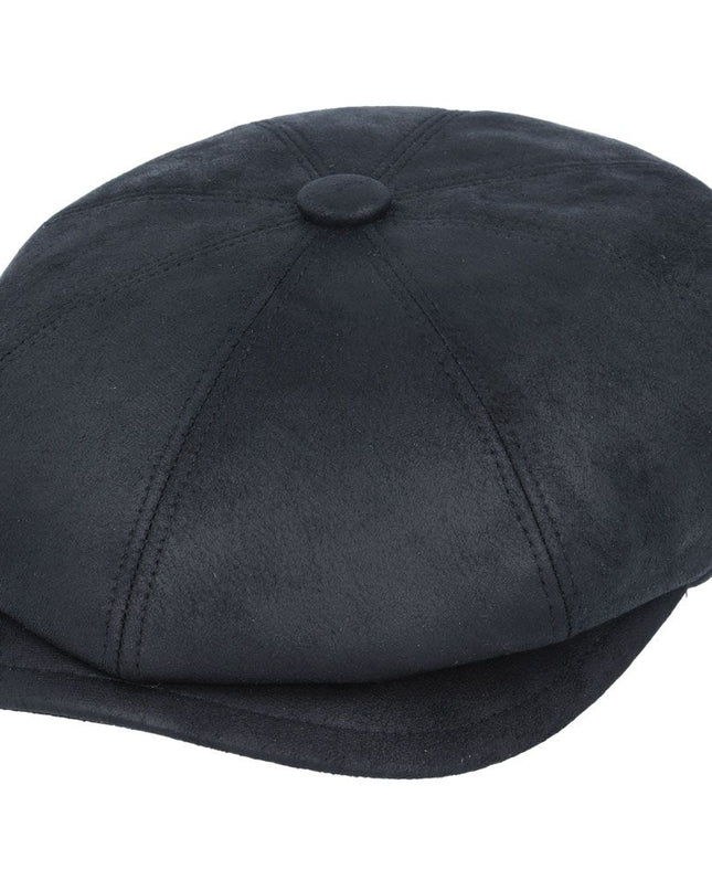 Faux Leather Look Newsboy Cap Classic Button Top 8 Panel