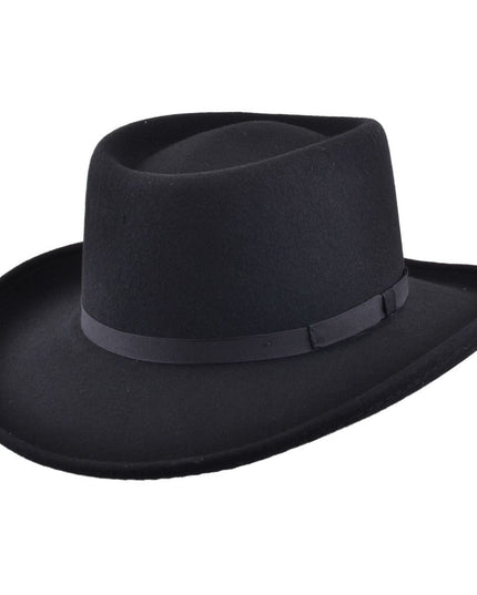 Gambler Cowboy Hat 100% Wool Felt With Thin Ribbon Band