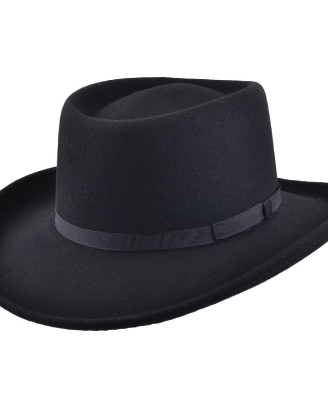 Gambler Cowboy Hat 100% Wool Felt With Thin Ribbon Band