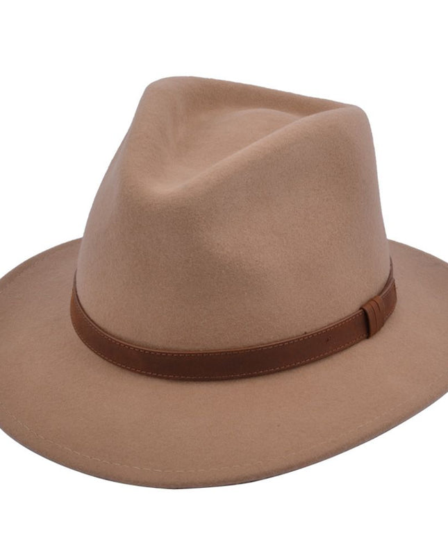 Fedora Hat Crushable Wool Felt With Leather Band