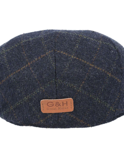 Men Wool Tweed Over Check Flat Caps