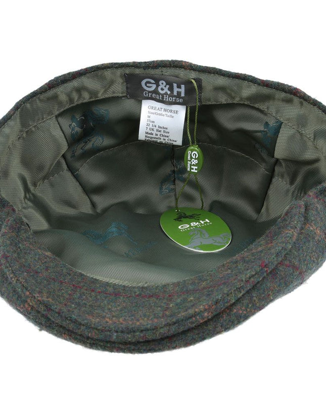 Men Wool Tweed Over Check Flat Caps