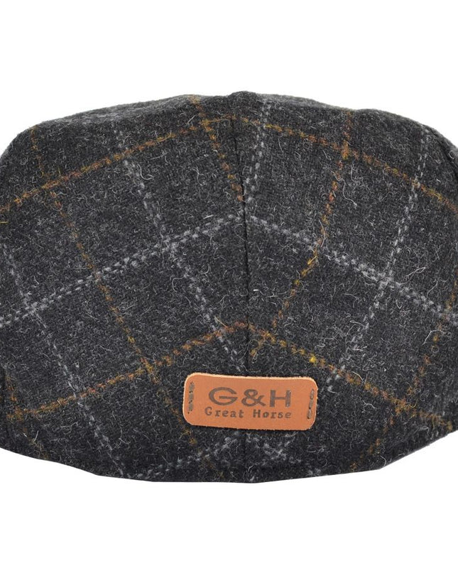 Men Wool Tweed Over Check Flat Caps